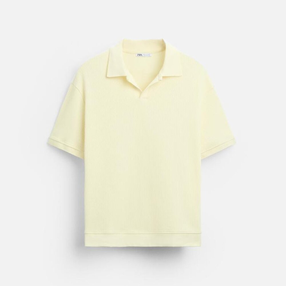Zara rib structured shirt pastel yellow, navy blue both